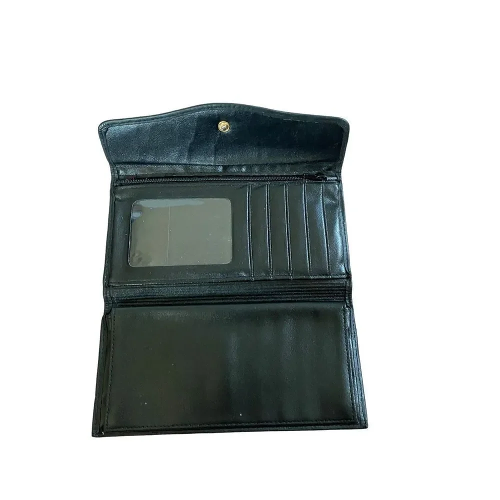 Vintage, Buxton, women’s, genuine, leather twofold, wallet, black, coin, purse